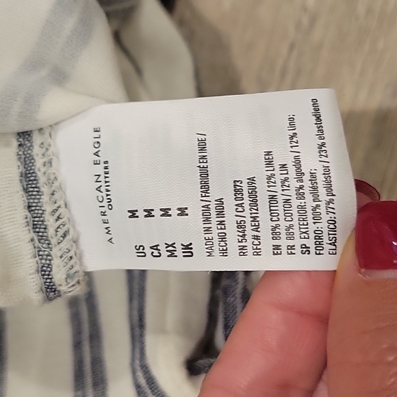 American Eagle Striped Linen-Blend Belted Pants Size M - Picture 6 of 9